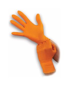 BLGOO-XL image(2) - Atlantic Safety Company Super tough orange 8mil powder free nitrile disposable gloves with aggressive diamond grip. Touchscreen compatible, food safe and resists most chemicals. Latex Free. Not for Medical Use. 100/box. XL